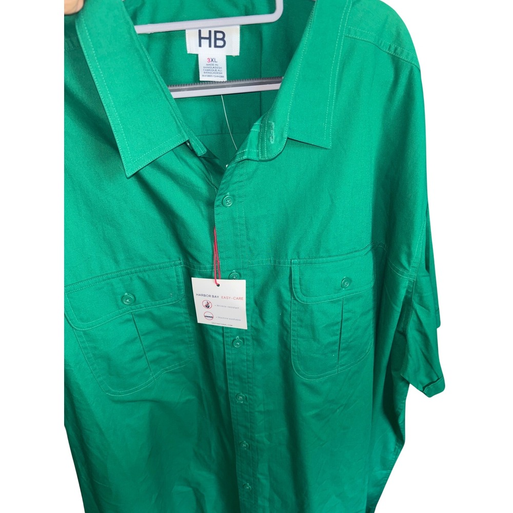 Harbor Bay Shirt Mens 3XL Green New Short Sleeve Button Down Easy Care Big Tall
